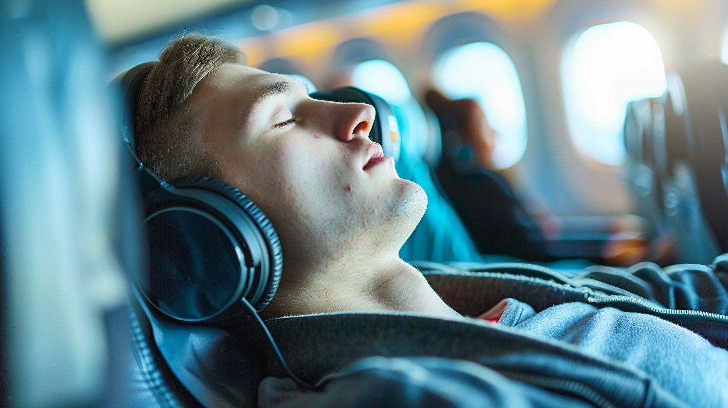 a solo traveler sleeping in a plane