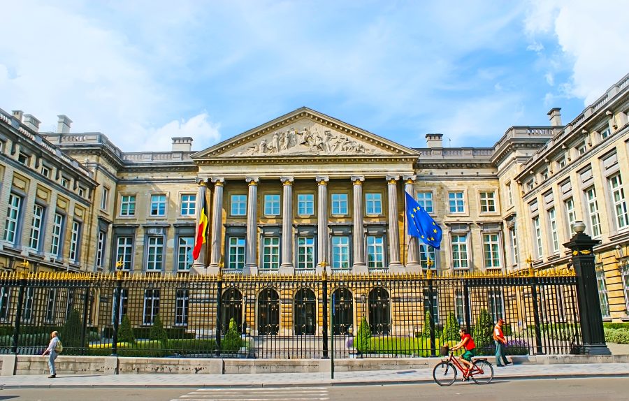 BRUSSELS, BELGIUM - JUNE 30, 2010: Palace of the Nation is the building of the Federal Parliament, located on Rue de la Loi, on June 30 in Brussels.