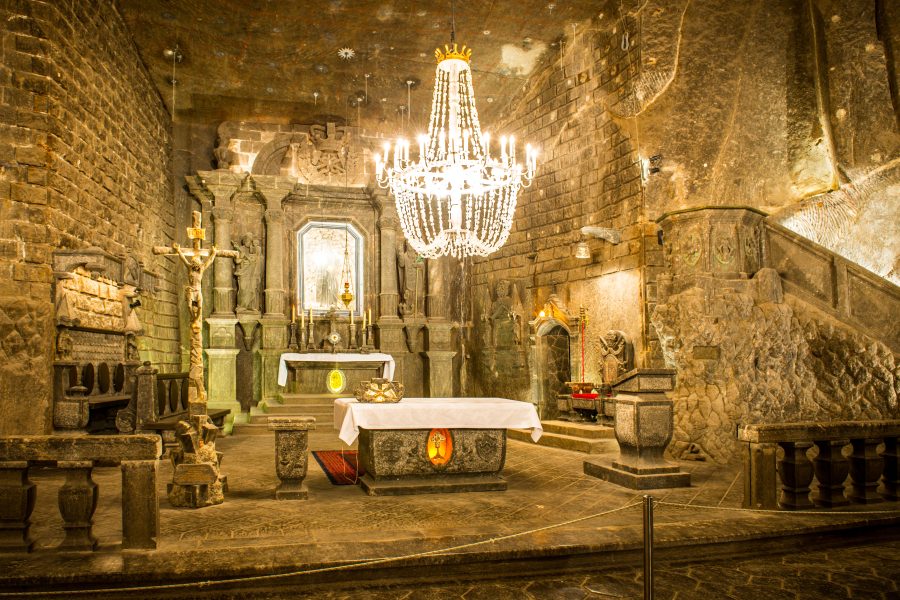KRAKOW, POLAND - June 3, 2014 Chapel in the main hall in the Wieliczka Salt Mine