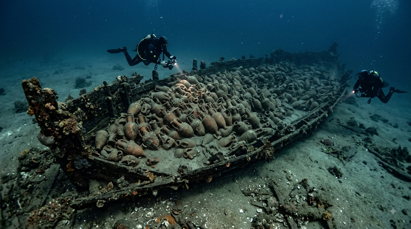 Hij duikt in Sicilië naar een ‘rots’ maar stuit op een Romeins schip!